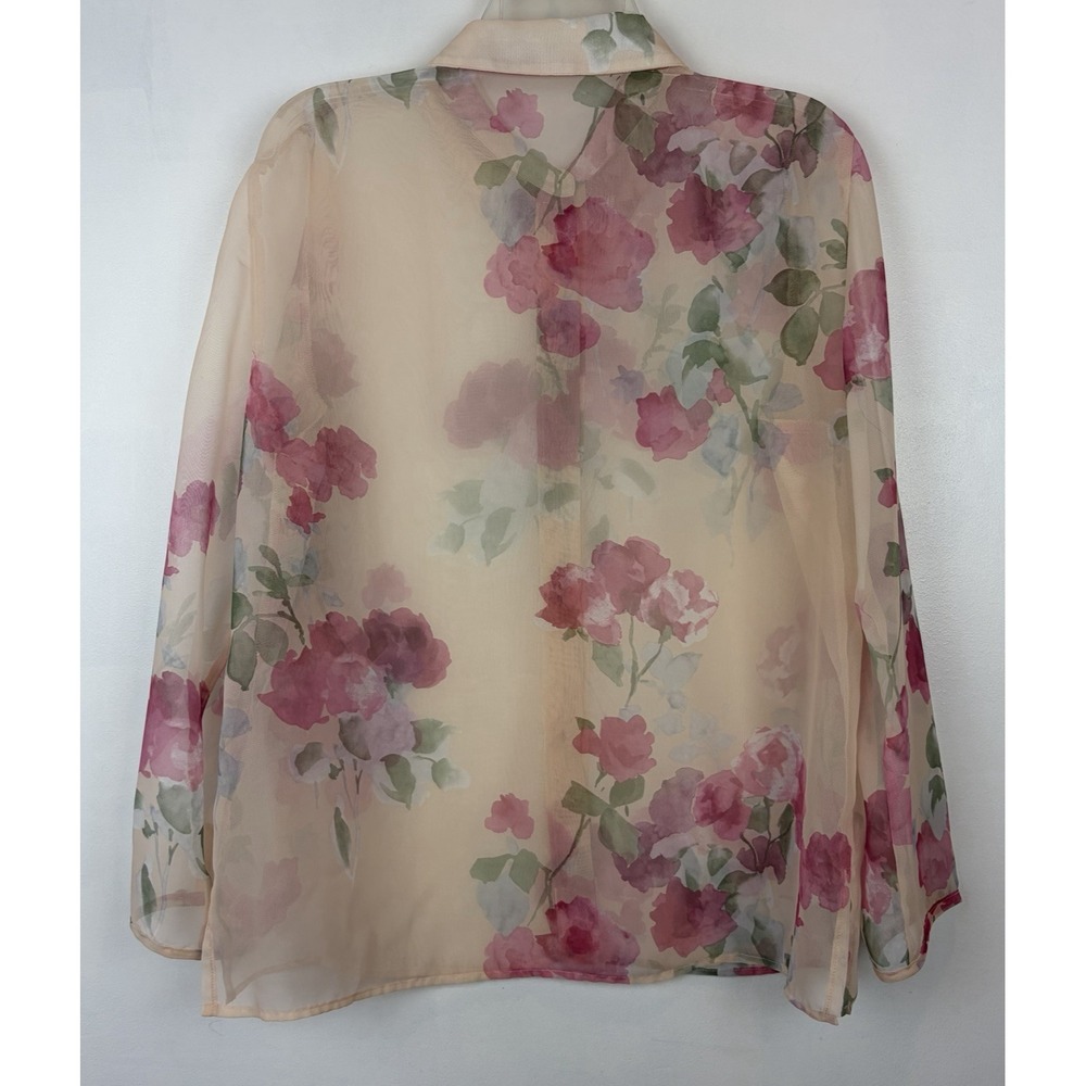 Vintage Sheer Floral Top Womens Large Boho Chiffon Flowy Romantic Career Read - Picture 2 of 10